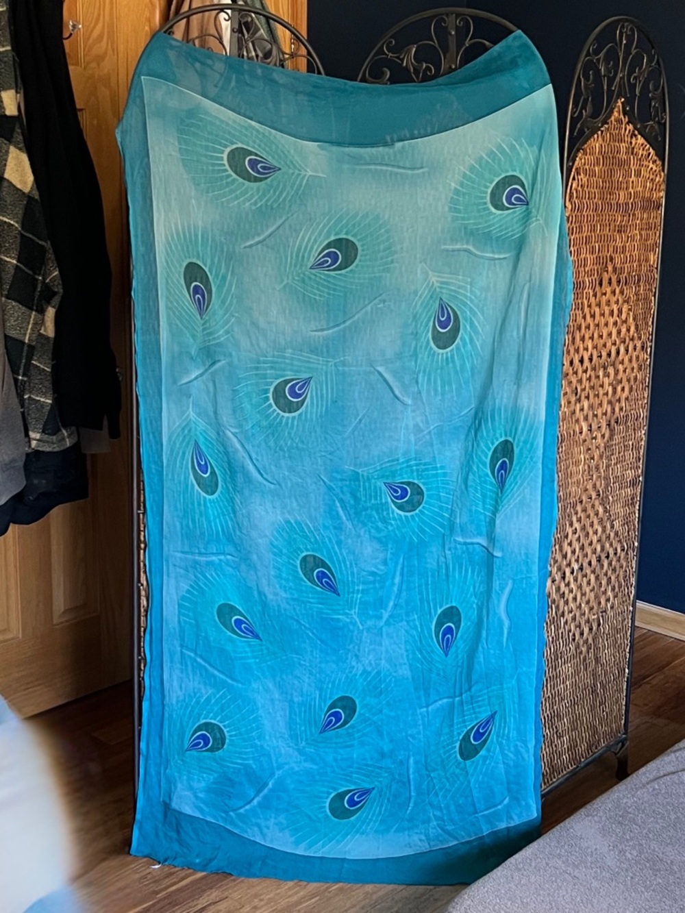 Silk Peacock Feather Large Scarf Wrap
